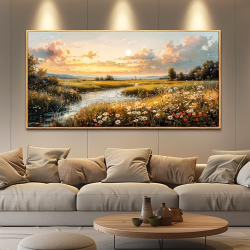 FUHAIHUA Wood Framed Canvas Wall Art For Living Room Large Wall Decor For Office Bedroom Decorations Sunset Landscape Pictures Farmhouse Painting Artwork Room Wall Mural Aesthetic Home Decor 32x72 In - color: Sunset Landscape Wood Framed, size: 72"L x 32"