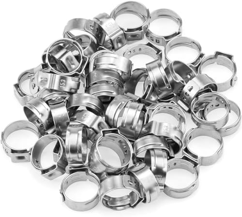 LAZIRO 50Pcs 10.8mm-13.3mm （3/8""）Single Ear Hose Clamp Hose Crimp Clamps Ear Crimp Rings Ear Stepless Hose Clamp Pinch Clamps for Hose Pipe Clamp Tools (3/8inch), Silver - size: 3/8inch