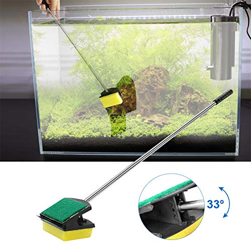 SOCHII 2 Side Fish Tank Brush Aquarium Glass Sponge Clean Brushes Flexible Aquatic Pump Cleaner Algae Scraper Aquarium Cleaning Tools Yellow S