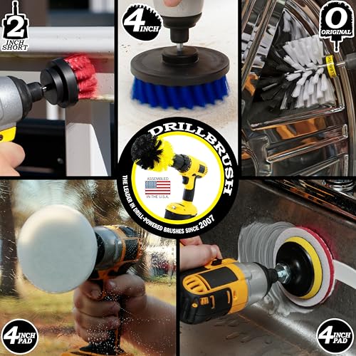 Nylon Drill Brush Attachments for Cleaning Car Accessories, Carpet, Truck Interior, Fabric, Wheel, Rim, Glass, Bath, Tub, Shower, Tile, Grout, Boat Hull, Seats - Drill Brush for Car Detailing Supplies - color: White, Blue, Red