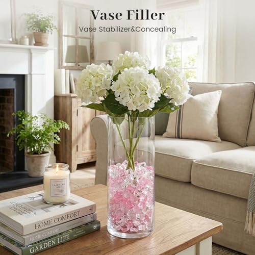 DomeStar Fake Ice, 150PCS Acrylic Fake Diamonds Vase Fillers Pink and Transparent Rocks Plastic Gems for Party Table Scatter Decor - color: Mixed Pink