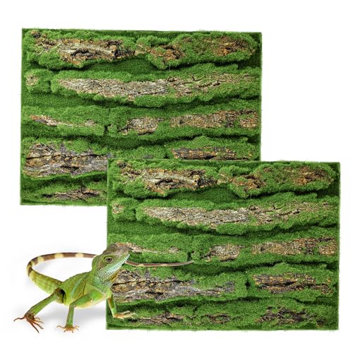 15.75x11.81in Reptile Terrarium Cork Background,Bearded Dragon Tank Bark Backdrop Wall Decor with Artificial Moss for Gecko Lizard Tortoise Frog Chameleon(2Pcs) - color: Green-15.7"*11.8"（2pcs）