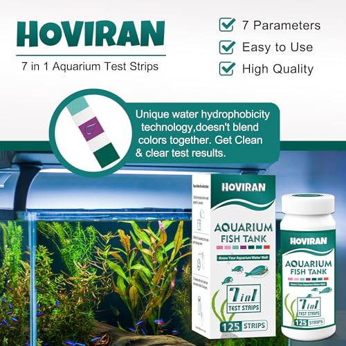 7 Way Aquarium Test Strips, 125 Count Fish Tank Test Strips for Freshwater Saltwater Pond, Water Testing Kit Aquarium for Chlorine, Total Hardness, Carbonate, Alkalinity, Nitrate, Nitrite and pH - color: 7 in 1 aquarium test strips