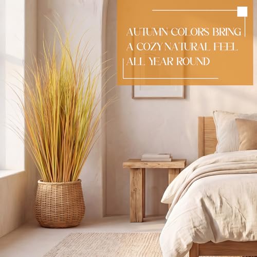 Jexine 2 Pieces Tall Artificial Grass Plant Potted Artificial Greenery Floor Plants Fake Pampas Grass Tall in Pot for Housewarming Gift House Garden Bathroom Lobby Indoor Outdoor (Fall,4 ft) - color: Fall, size: 4 ft