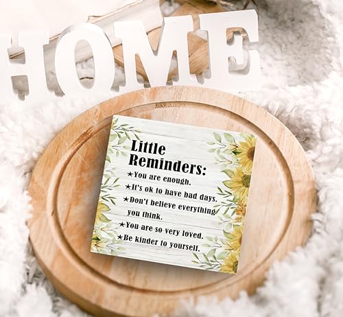 SRADMO Inspirational Little Reminders Wood Box Sign Desk Decor, Inspirational Desk Decor, College Motivational Positive Affirmation Gifts Box Sign For Office Home Dorm Tabletop Decoration(Yellow) - color: yellow, size: 5″×5″