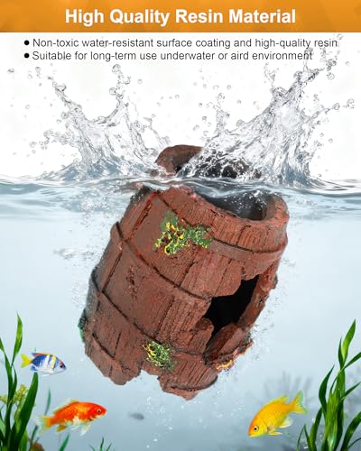 TRUVIC Fish Tank Decorations - Aquarium Cave Decor, Resin Hollow Tree Trunk Reptile Hide & Betta Log Hideout for 20 Gallon Tank, Fish Accessories Shelter Cave - color: Wooden Barrel