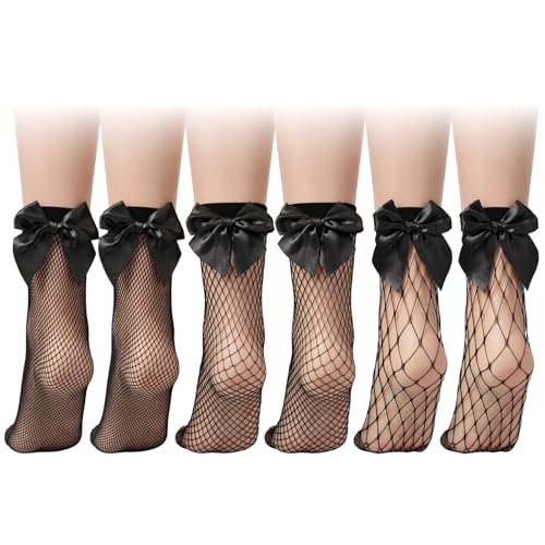 3 Pairs Fish Net Socks for Women, Nylon Mesh See Through Socks, Stretchy Fishnet Ankle Sock, Black Mesh Sock for Women Girls Daily Cosplay Summer Party Wear