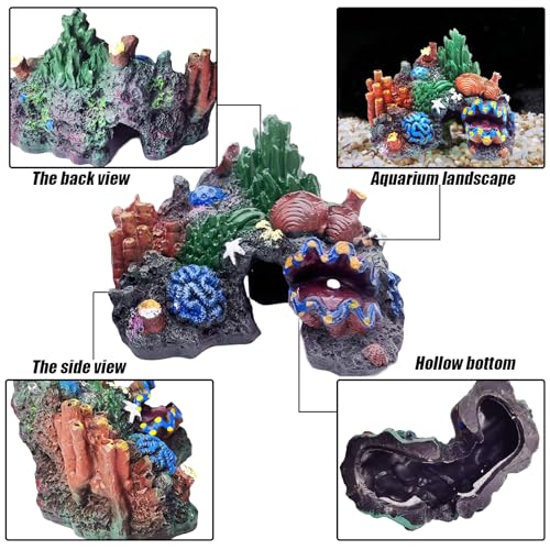 Tfwadmx Aquarium Coral Decoration Resin Fish Tank Hiding Mountain Cave Betta Hideaway House Rock Reef Ornament, 2 Pack.