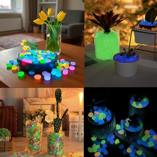 200PCS Glow Pebbles, Decorative Stones for Aquarium Garden and Planters, Luminous Pebbles for Fish Tank Landscaping Pathway Yard Decor, Mix