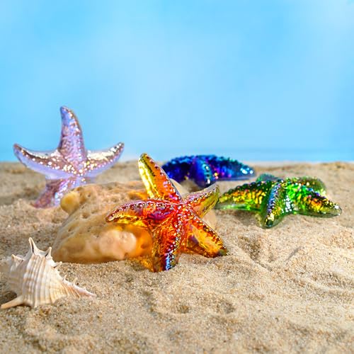 H&D HYALINE & DORA Amber Blown Glass Starfish Figurine Miniature Ocean Animals Collectible Figurine Tiny Glass Starfish for Tables, Desks Home Decor - color: Amber