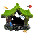Resin Aquarium Decoration Cave with Moss, Hollow Fish Tank Hideout for Betta, Shrimp, Small Fish - Stable Base, Salt & Fresh Water Safe