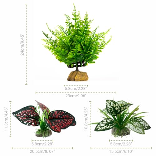 Moonorange Reptile Artificial Plants, Terrarium Plants Decorations Supplies, Aquarium Fish Tank Plants, Amphibian Habitat Hideout Tank Accessories(L Set-3pcs/E) - color: L Set-e