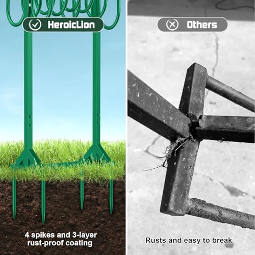 HeroicLion Garden Hose Holder Holds 2 x 151FT Hoses, Heavy-Duty Metal Freestanding Hose Stand with Stable Base, Rustproof Water Hose Holders for Outside Yard Lawn Farm, Green - color: Green-36.6 inch Height