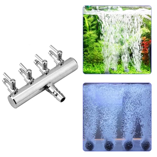 Joyzan Air Splitter Flow Control Valve, Aquarium Flow Gang Lever Pump Distributor 4 Way Stainless Steel Fish Tank Manifolds Multi Port T Shaped Line Metal Regulator Connector Airline Tubing Hose