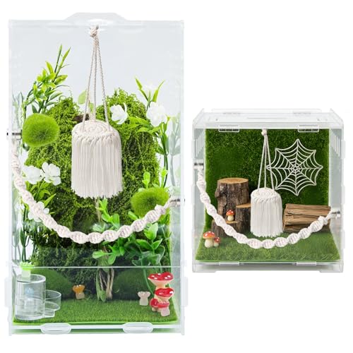 Jumping Spider Accessories – 2 Pack Handmade Natural Jute Rope Bridge Swings, Magnetic Mount Jumping Spider Enclosure Decor for Medium Enclosures