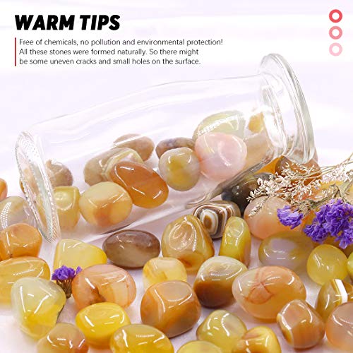 Hilitchi Yellow Agate Stone Tumbled Stones for Plants Cacti & Succulents Bedding, Vase Filler, Landscape Bottom Decoration (About 1lb(455g)/Bag) - color: Yellow Agate, size: 17-25mm (0.67"- 0.98")