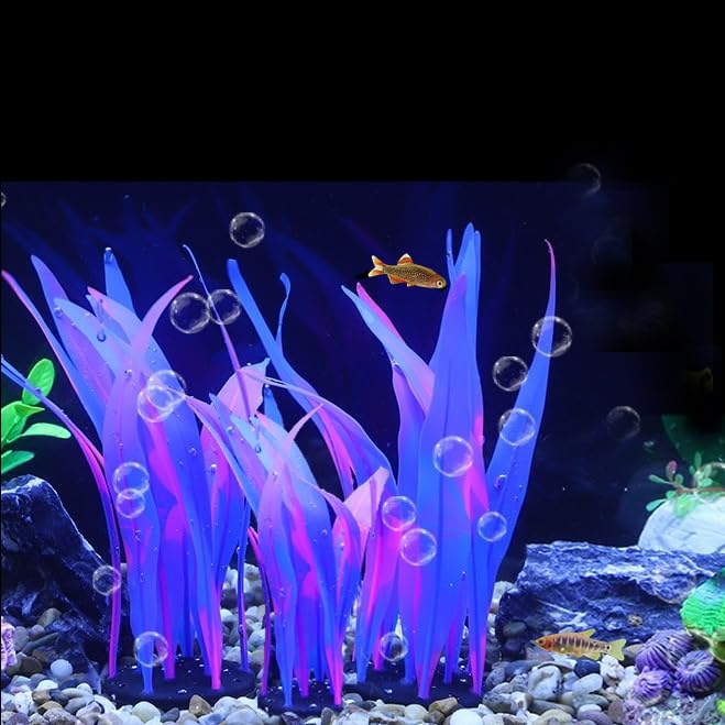 3Pcs Soft Silicone Aquarium Plants Set Glowing Kelp Fish Tank Plants Decor Artificial Blue Aquarium Plant Simulation Artificial Water Grass for Fish Tank,7.08in9.84in16.9in - color: Blue, size: 7.08in/9.84in/16.9in