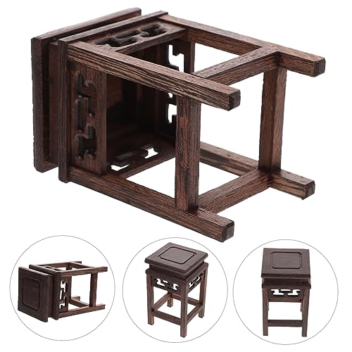 HOMSFOU Antique Chinese Decor Wood Flower Display Stand Vase Holder Decor Plant Pot Stand - size: 12X7CM