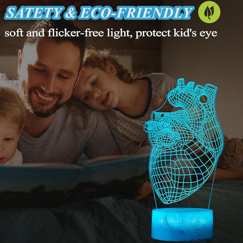 Heart Anatomy Illusion Lamp, Cardiology Gifts, 3D Night Light, 16 Colors Changing, Timer, 4 Flash Modes and Dimmable, Kids Room Decoration, Xmas Heart Model Gifts - color: Heart
