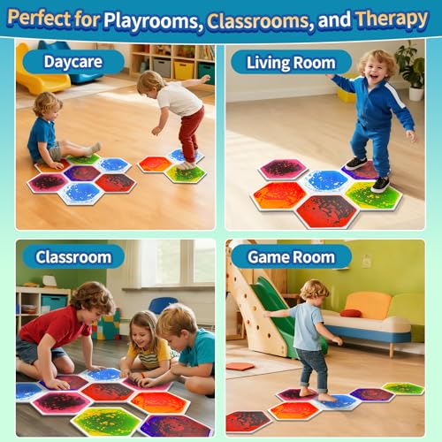 Liquid Sensory Floor Tiles for Kids Toddlers - 6 Pack Hexagon Puzzle Lava Mats for Kids Sensory Development & Creative Play, Sensory Toys for Autism, Home, Classroom Playrooms - style: Hexagon Tiles (6-Pack)