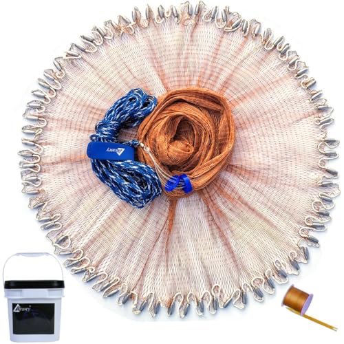 Drasry Saltwater Fishing Cast Net for Bait 3/8 1/4 or 1/2 with Heavy Sinkers Fish Trap Throw Net. Size 3ft/4ft/5ft/6ft/7ft/8ft/9ft/10ft Radius Freshwater Nets - size: 5FT (150cm) Radius, style: Lead Sinkers-0.5 in Mesh-tire Lines