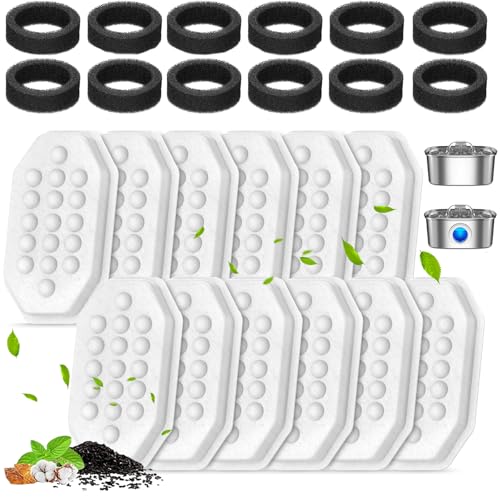 Cat Water Fountain Filters Pre-Filter Sponges for 3.2L/108oz Automatic Pet Fountain Dog Water Fountain (12 Filters& 12 Sponges)
