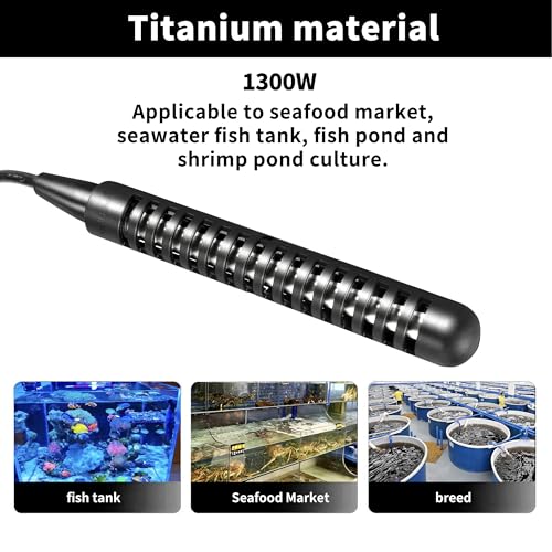 GRILLME 1300W Titanium Fully Submersible Portable Electric Immersion Water Heater,Bucket Water Heater,Seawater Heater for Fish Tank,Seawater Aquaculture,100% Protection Against Seawater Salt Corrosion