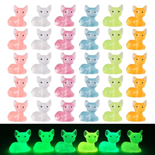 60 pcs Mini Resin Fox Many Styles Variety Tiny Luminous Animals Figures Miniature Little Small Animal Figurines Bulk for Micro Fairy Garden Landscape Accessories Hide Crafts Decor Aquarium - color: Fox-60p