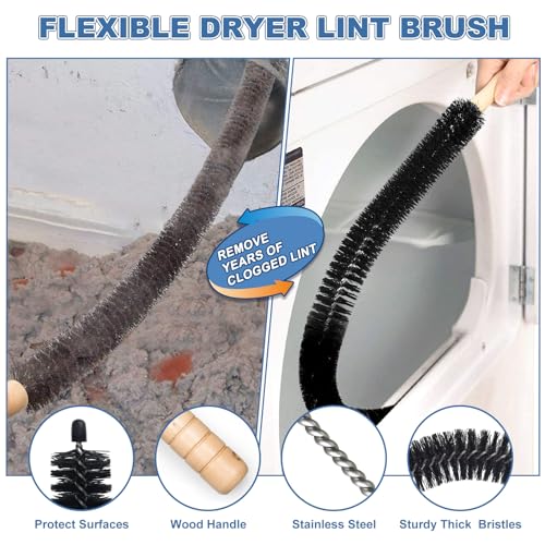 PetOde 2 Pieces Dryer Vent Cleaner Kit Compatible with Most Vacuum Cleaner, Dryer Lint Brush and Vacuum Hose Attachment, Quickly Lint Remover, Deep Gray