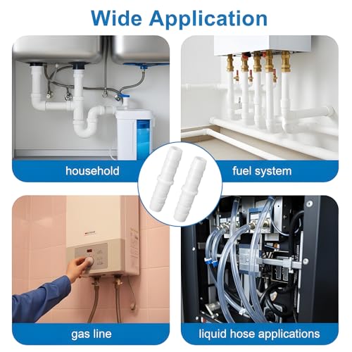 Plastic Barbed Straight Hose Fittings 8 Pcs, 1/2 Inch to 1/2 Inch Hose Mender Coupler, White Pipe Connectors for Aquarium, Gas, Fuel, Air & Water Tube Connection