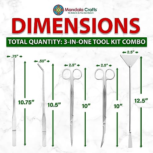 Mandala Crafts Stainless Steel Aquascaping Tools Kit – Aquarium Plant Tools with Tweezers, Spatula, and Scissors for Fish Tanks, Hospital Tanks, Goldfish Bowls, Aquariums, and Terrariums - color: Stainless Steel 5-in-1 Kit, size: 12 Inches