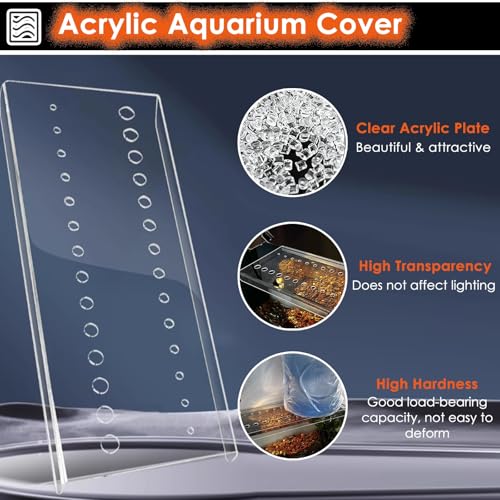 LZMZMQ Aquarium Anti Jump Cover Acrylic, Cat Proof Terrarium Lids, Fish Tank Anti-Jump Lid, Top Mount Aquarium Hood with Hole, 8 12 14 16 18 20 inch Wide(L45xW40cm/17.7x15.7in) - size: L45xW40cm/17.7x15.7in