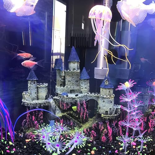 PINVNBY Aquarium Resin Castle Decoration Fish Tank Driftwood Castle Cave Hideouts House Plants Supplies Accessories(Purple) - color: Purple