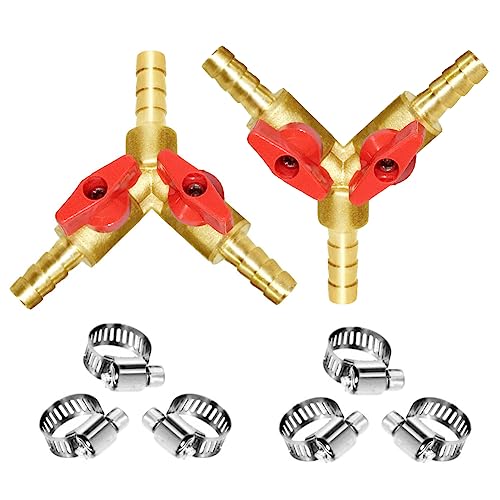 Joywayus 2PCS 3/8" Hose Barb, Y Shaped Type 3 Way Union Intersection/Split Brass Shut Off Ball Valve Fitting - size: 3/8 Inch - 2 pc