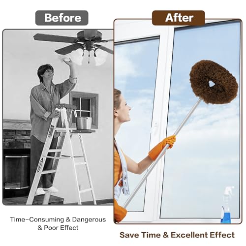 Ceiling Fan Cleaner Duster Reusable Microfiber Ceiling Fan Blade Cleaner Removable Duster with Extension Pole Adjusts 13 to 49.7 Inch for Cleaning Walls Bookshelves Furniture Door Window Top (Brown) - color: Brown