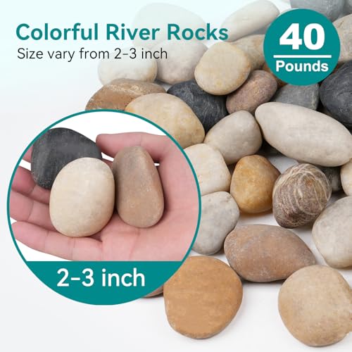 40 lbs Rocks for Outdoor Landscaping, 2"-3" Aquarium Rocks for Fish Tank, Natural Decorative Garden Stone for Plants, Flower Pots, Vase, Walkways, Yard - color: Mixed, size: 40 lbs, 2-3 Inch