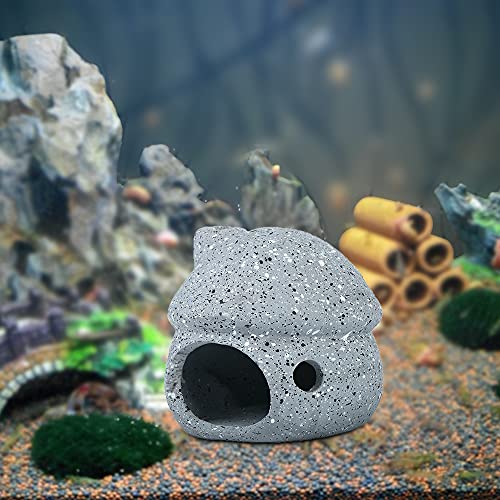 Cute Mushroom Aquarium Decorations, Ceramic Fish House Decor, Small Pleco Shelter Caves, Betta Fish Tank Accessories, Mushroom Shape Shrimp Fish Tank Decorations Stone Color - Grey - color: Grey