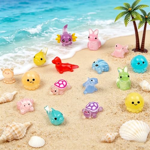 50 PCS Mini Resin Animals Bulk, 8 Style Tiny Resin Animal Figurines Glow in The Dark for Fairy Garden Micro Landscaping Aquarium & DIY Craft Decor, Sea Animal - color: Multi-colored Aquatic Animals