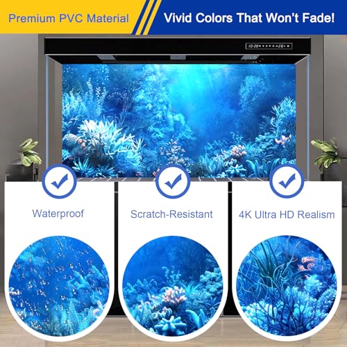 Aquarium Background & Fish Tank Background – Ultra HD Static Cling, No Tape, No Residue, Vibrant Underwater Scenery for Stunning Aquarium Decorations, Blue Ocean Theme 17.7 X 35.4 Inches - color: Blue Ocean, size: 17.7 X 35.4 Inches