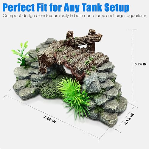 Aquarium Decor, Betta Fish Tank Accessories with Plants, Turtle Tank Decorations, Large Aquarium Ornaments, Fish Hideout, Decorative Accessories for Freshwater & Saltwater Tanks (Grass Bridge) - color: Grass Bridge