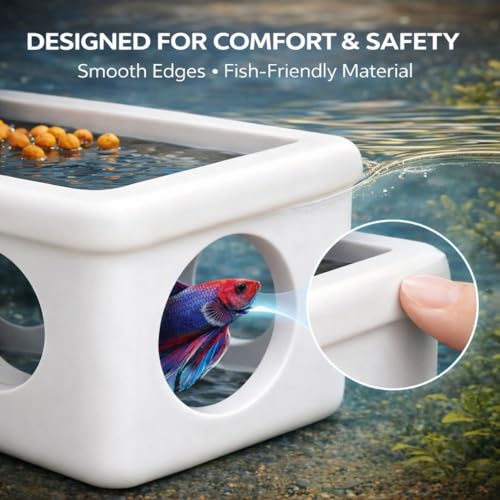 White Floating Betta Hideout with Round Side Holes – 3D Floating Breeding Box & Resting Cave with Window – Feeding Platform, Fish Shelter & Hammock for Betta, Guppies, Nano Tanks & Small Aquariums - color: C: White