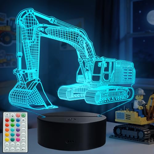 Excavator 3D Illusion Lamp for Kids, Excavator Night Light, Construction Vehicle Gifts with RGB 16 Colors Changing, Remote Control, Dimmable, Kids Room Decoration, Xmas Gifts - color: Color 5
