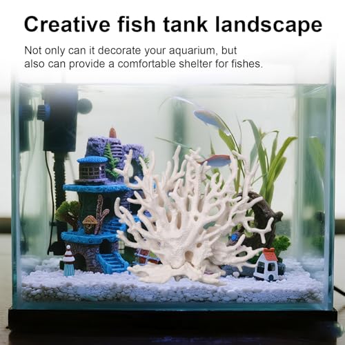 Tinoaly Fish Tank Decorations, White Resin Coral Reef Decor Creative Realistic Aquarium Coral Ornaments for Fish Tank Aquarium Landscape Decor Ornament Accessories - color: White