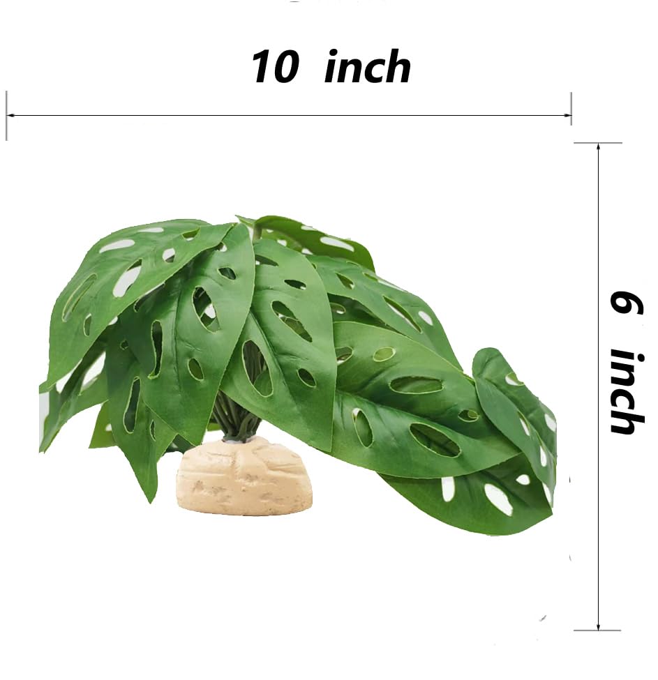 Reptile Plants for Terrarium Decor,Amphibian Habitat Decor, Bearded Dragon Tank Accessories,Artificial Plants for Gecko Chameleon Snake Tortoise with Base (Swiss Cheese) - color: Swiss Cheese
