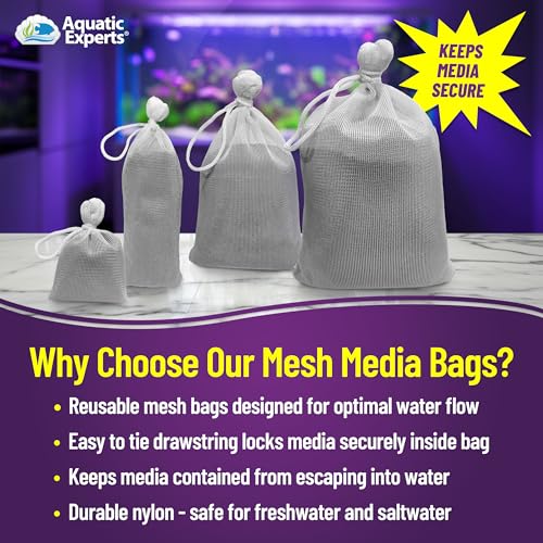 Aquatic Experts Fine Aquarium Media Bag, Durable Drawstring Bags for Fish Tank Filters, 450 Micron Mesh, (Fine, 3"x 8" - 4 Pack) - size: 3” x 8” – 4 pack