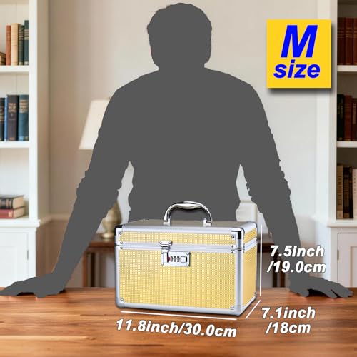 Portable Combination Lock Storage Box with Handle – Multipurpose Locking Case for Home & Outdoor Use, Secure Storage for Accessories, Medicine, Cosmetics, Toys & Tools (Gold, Medium) - color: Gold, size: Medium