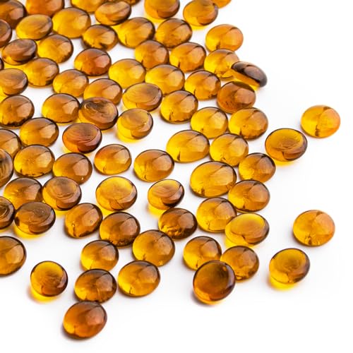 1 LB Amber Glass Marbles, Mini Flat Glass Beads~150 PCS for Vase Fillers, Floral Bottom Mancala Gems Pebbles Fish Tank Rocks for Table Aquarium,Home Decor Art Craft Supplies(0.5"~0.7") - color: Amber~1 Lb, size: 1 LB