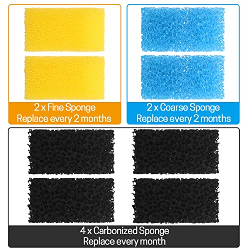 AquaMiracle Aquarium Filter Replacement Sponge, Fish Tank Filter Replacement Parts, Including 2 x Coarse Sponge, 2 x Fine Sponge & 4 x Carbonized Sponge (for Model: QF088/QF188/QF288)