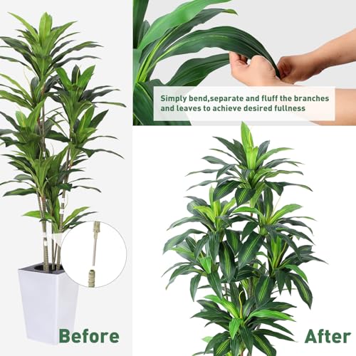 Artificial Dracaena Plant 6ft with White Tall Planter, Potted Artificial Dracaena Silk Plant, Fake Yucca Tree Plant, Home Office Floor Room Decor Plants Indoor Outdoor, Housewarming Gift - color: Dracaena Plant 6ft