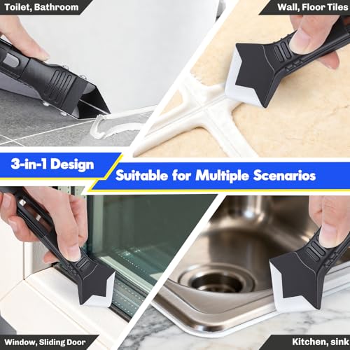 Silicone Caulking Tool Kit 3 in 1, Glass Glue Angle Scraper, Stainless Steelhead Caulk Remover and Sealant Scraper, for Kitchen Bathroom Window and Frames Sealant Seals - style: Classic with Scraper — Set